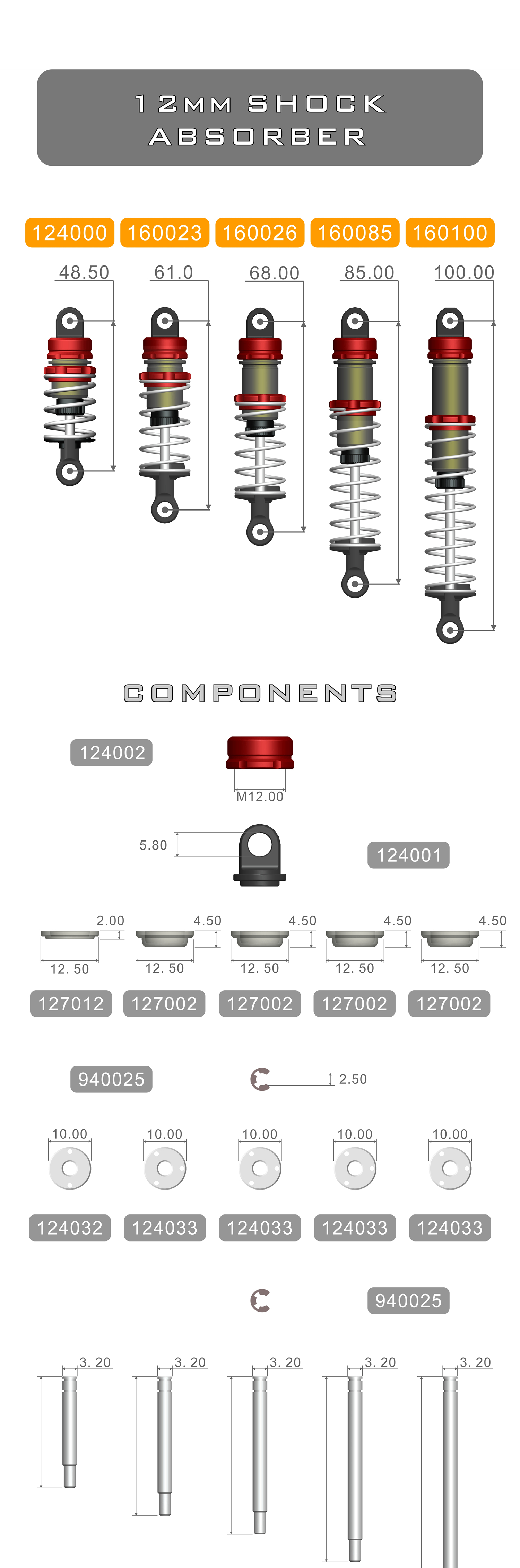 SNRC 160026 1 10 RC Accessories ALU SHOCK ABSORBER SET 26mm 12x68mm 2